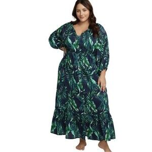 ArteSands Women 12-14 Palmspiration Elgar Maxi Dress Tropical Hawaiian Boho New